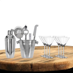 Excellent Houseware cocktails maken set 6-delig met 6x Martini glazen - Cocktailshakers