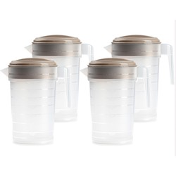 Plasticforte Waterkan/sapkan - 4x stuks transparant/beige met deksel 2 liter kunststof - Schenkkannen