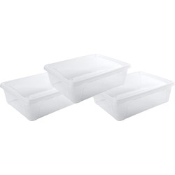 12x Voedsel plastic bewaarbakjes laag 2,5 liter transparant 24 x 20 x 8 cm - Vershoudbakjes