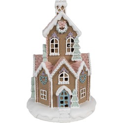 Clayre & Eef Gingerbread house met LED 22 cm Bruin Kunststof Peperkoekhuisje