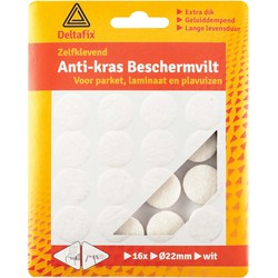 Deltafix Anti-krasvilt - 16x - wit - 22 mm - rond - zelfklevend - meubel beschermvilt - Meubelviltjes