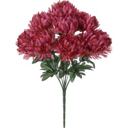 Louis Maes Kunstbloemen boeket crysanten met bladgroen - donkerood - H45 cm - Sierbloemen - Kunstbloemen