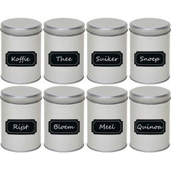 8x Zilveren hoog/rond bewaarblik/opbergblik 13 cm met krijtbord labels - Voorraadblikken