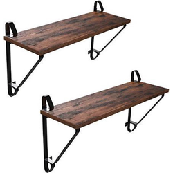 MIRA Home - Wandplank van industrieel hout in bruin/zwart set van twee - 60x20x33