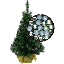 Mini kerstboom/kunst kerstboom H35 cm inclusief kerstballen mintgroen - Kunstkerstboom