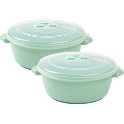 Plasticforte Magnetronschaal - 2x - deksel/ventiel - 1L - groen - Magnetronbakken
