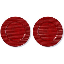 2x Ronde rode gevlochten onderzet borden voor het kerstdiner 33 cm - Onderborden
