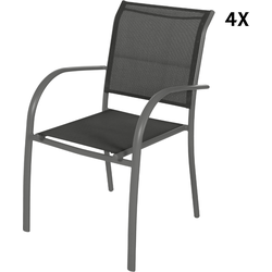 HESPERIDE HIXA Tuinstoelen - Eetkamerstoelen - voor buiten - set van 4 - Eetstoelen - Tuinmeubelen - Terrasstoelen - Stapelbaar - Aluminium - Zwart - PIAZZA