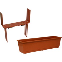 Kunststof plantenbak terracotta rechthoekig 60 cm met 2 verstelbare balkon/muurbeugels - Plantenbakken