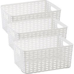 Plasticforte Opbergmand - 3x - Kastmand - rotan kunststof - wit - 10 Liter - 22 x 33 x 16 cm - Opbergmanden