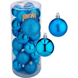 48x stuks kerstballen helder blauw kunststof 5 cm glitter, glans, mat - Kerstbal