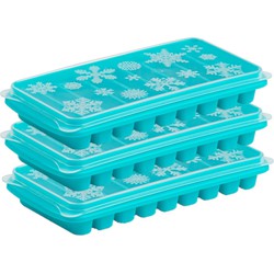3x stuks Trays met Flessenhals ijsblokjes/ijsklontjes staafjes vormpjes 10 vakjes kunststof blauw - IJsblokjesvormen