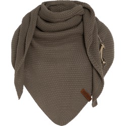 Knit Factory Coco Gebreide Omslagdoek - Driehoek Sjaal Dames - Cappuccino - 190x85 cm - Inclusief sierspeld