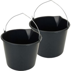 3x Stuks stevige zwarte huishoud emmer 16 liter met tuit - Emmers