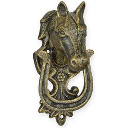 A CAST IRON HORSE HEAD DOOR KNOCKER, BRONZE COLOR