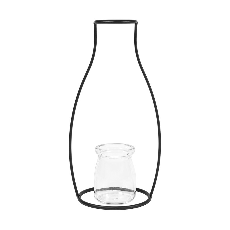 QUVIO Bloemenvaasje glas met stalen frame - Zwart - 