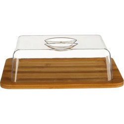 5Five Opbergbox voor kaas - met deksel - bruin/transparant - bamboe/kunststof - 24 x 19 x 9 cm - Opbergbox