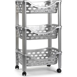 Keukentrolley/roltafel 3 laags kunststof zilver 40 x 65 cm - Opberg trolley