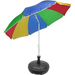 Regenboog gekleurde tuin/strand parasol 180 cm met antraciet voet van 42 cm - Parasols