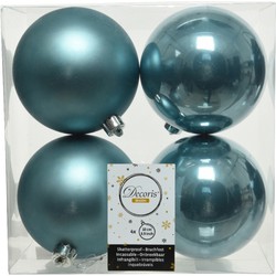 Decoris Kerstballen - 4x st - ijsblauw - D10 cm - kunststof - Kerstbal