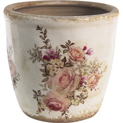Clayre & Eef Bloempot  Ø 16x15 cm Roze Beige Keramiek Rond Bloemen Bloempot binnen