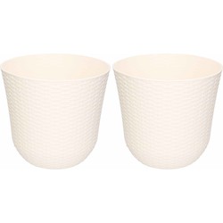 2x Witte plantenbakken/bloembakken rond 25 cm - Plantenpotten