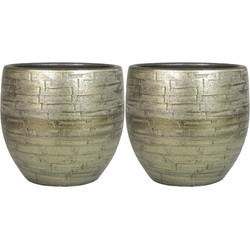 Set van 2x plantenpot/bloempot keramiek glans goud stones patroon - D24/H22 cm - Plantenpotten