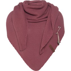 Knit Factory Coco Gebreide Omslagdoek - Driehoek Sjaal Dames - Stone Red - 190x85 cm - Inclusief sierspeld