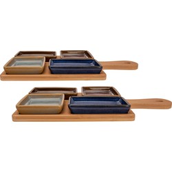 Set van 2x stuks serveerplanken bamboe 29 x 20 cm met 8x luxe hapjes/saus/tapas schaaltjes - Serveerplanken