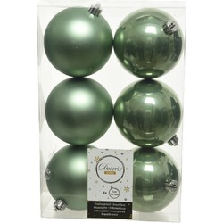 6x Kunststof kerstballen glanzend/mat salie groen 8 cm kerstboom versiering/decoratie - Kerstbal