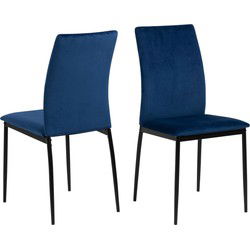 Eetkamerstoel - Donkerblauw - Zithoogte 48,5cm - Grondal - Set van 4