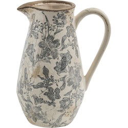 Clayre & Eef Decoratie Kan Grijs Beige Keramiek Bloemen
