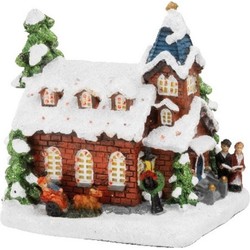 Kerstdorp kersthuisjes kerkje met verlichting 9 x 11 x 12,5 cm - Kerstdorpen