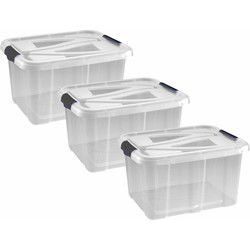 Hega hogar opbergbox - 5x - transparant/zilvergrijs - 30L - 49 x 39 x 26 cm - Opbergbox