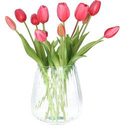 Bellatio Design Kunst tulpen boeket Bella - 12x stuks - oudroze - real touch - 40 cm - Kunstbloemen