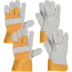 4x Paar leren werkhandschoenen geel/wit voor volwassenen - Werkhandschoenen
