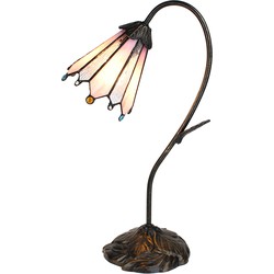 LumiLamp Tiffany Tafellamp  48 cm Bruin Roze Glas Tiffany Bureaulamp