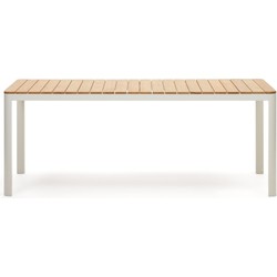 Kave Home - Bona 100% buitentafel van massief teakhout en aluminium met witte afwerking 160 x 90 cm