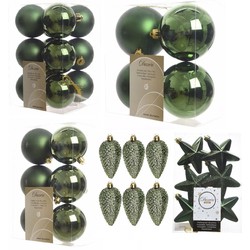 Kerstversiering kunststof kerstballen donkergroen 6-8-10 cm pakket van 68x stuks - Kerstbal