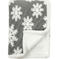Textino SNOWY - Plaid 140x180 cm - fleece deken met sherpa voering en sneeuwvlokken - Sharkskin - grijs - Textino