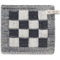 Knit Factory Gebreide Pannenlap Block - Ecru/Antraciet - 23x23 cm