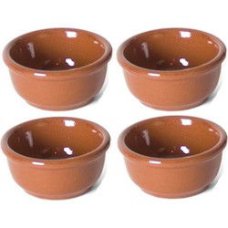 Gerimport tapas bakjes - 4x stuks - mini - aardewerk - bruin - 7 cm - Snack en tapasschalen