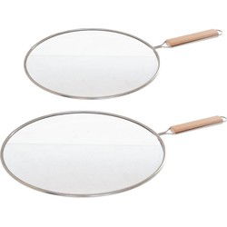 Secret de Gourmet Spatdeksels - 2x - RVS - universeel 25 en 28 cm - Pannendeksels