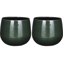 2x Stuks Plantenpot/bloempot keramiek donkergroen speels licht gevlekt patroon - D18/H16 cm - Plantenpotten