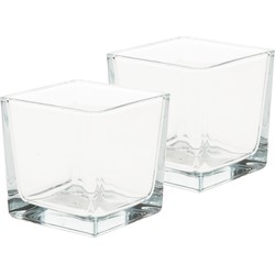 12x Decoratie theelichten/waxinelichten houder 8 x 8 cm vierkant glas - Waxinelichtjeshouders