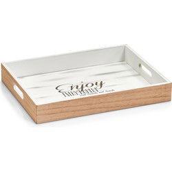 Zeller Dienblad - bruin/wit - 40 x 30 x 5,5 cm - hout rechthoekig - Dienbladen