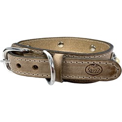 SAZZZ HALSBAND HOND BOHO TREASURE STONE VINTAGE LEER BEIGE 32-39X3 CM