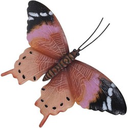 Tuindecoratie roestbruin/roze vlinder 35 cm - Tuinbeelden