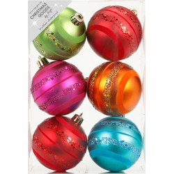 6x Kunststof kerstballen gekleurd 8 cm - Kerstbal