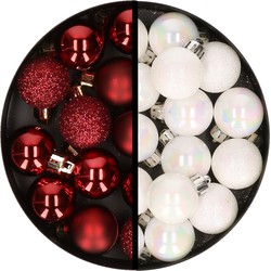 34x stuks kunststof kerstballen donkerrood en parelmoer wit 3 cm - Kerstbal